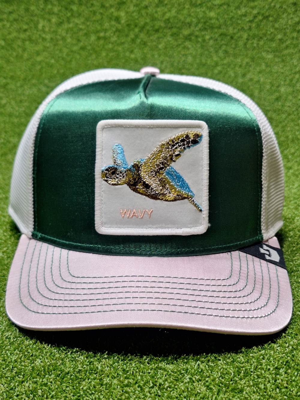 Goorin Bros The Farm Wavy Allablur Turtle Patch Green Pink Trucker Hat Snapback